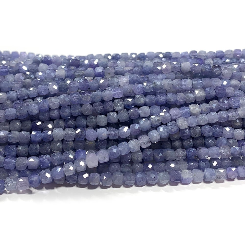 Natural Stone Genuine Blue Purple Tanzanite Irregular Cube Faceted Loose Beads