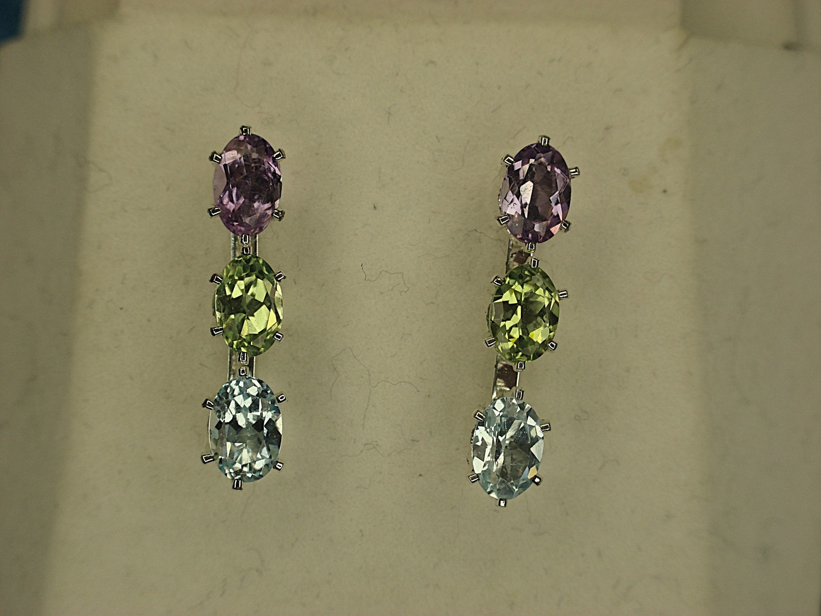 STERLING SILVER EARRINGS WITH 3 DIFF. STONES – AMETHYST,TANZANITE,SAPPHIRE