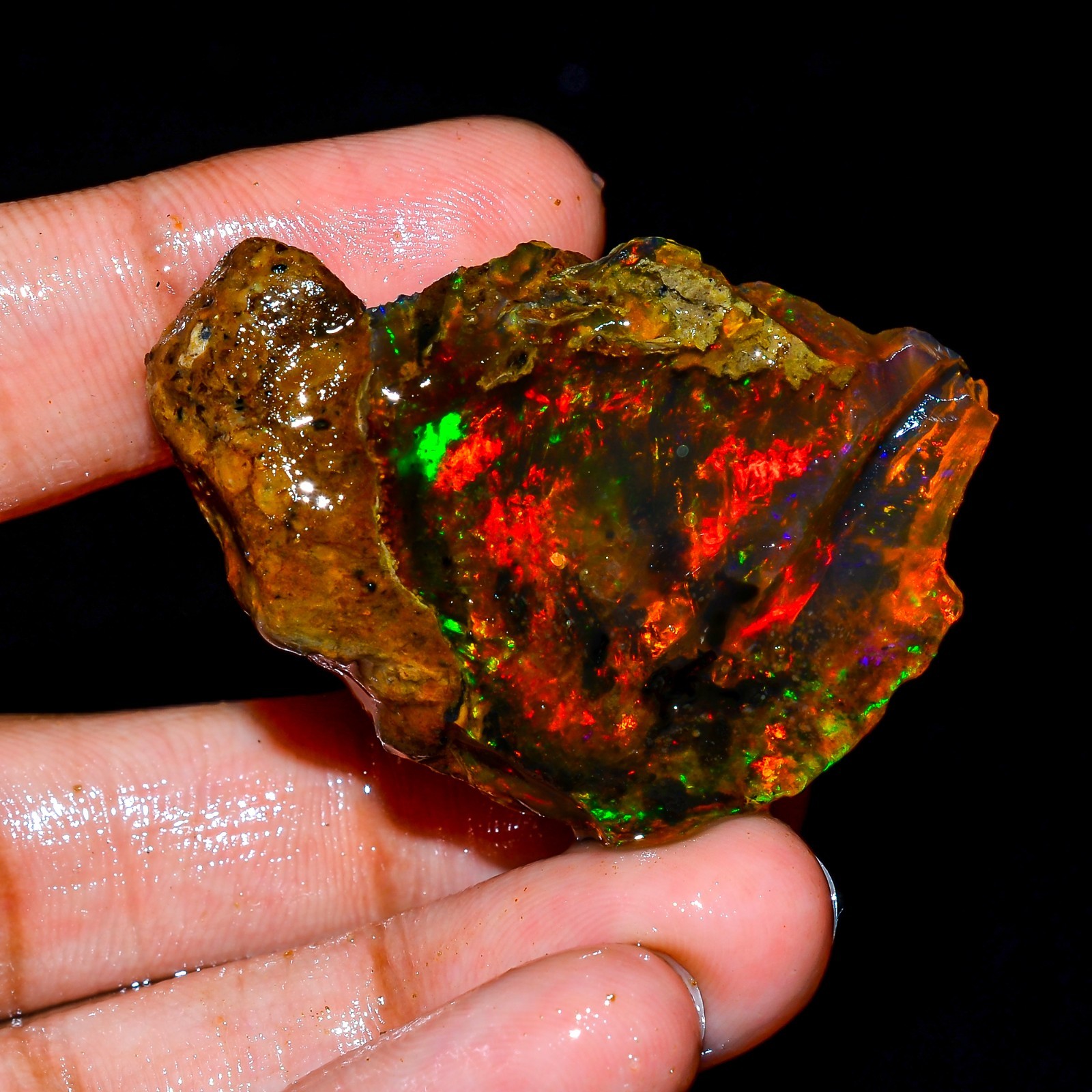 Natural Ethiopian Multi Fire Opal Rough Gemstone, 87Ct Loose Gemstone Opal L 14