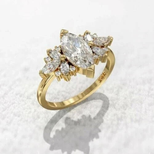 2.70 Ct White Moissanite Marquise Cut Bridle Engagement Ring 14K Yellow Gold FN