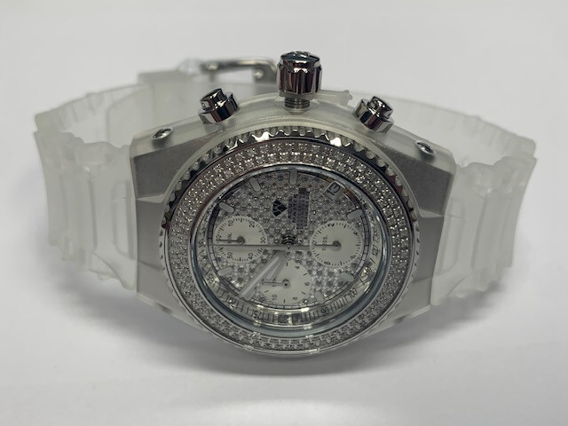 1.0CTW REAL DIAMOND CLEAR JELLY AQUA MASTER WATCH W#13 NEW & BOXED