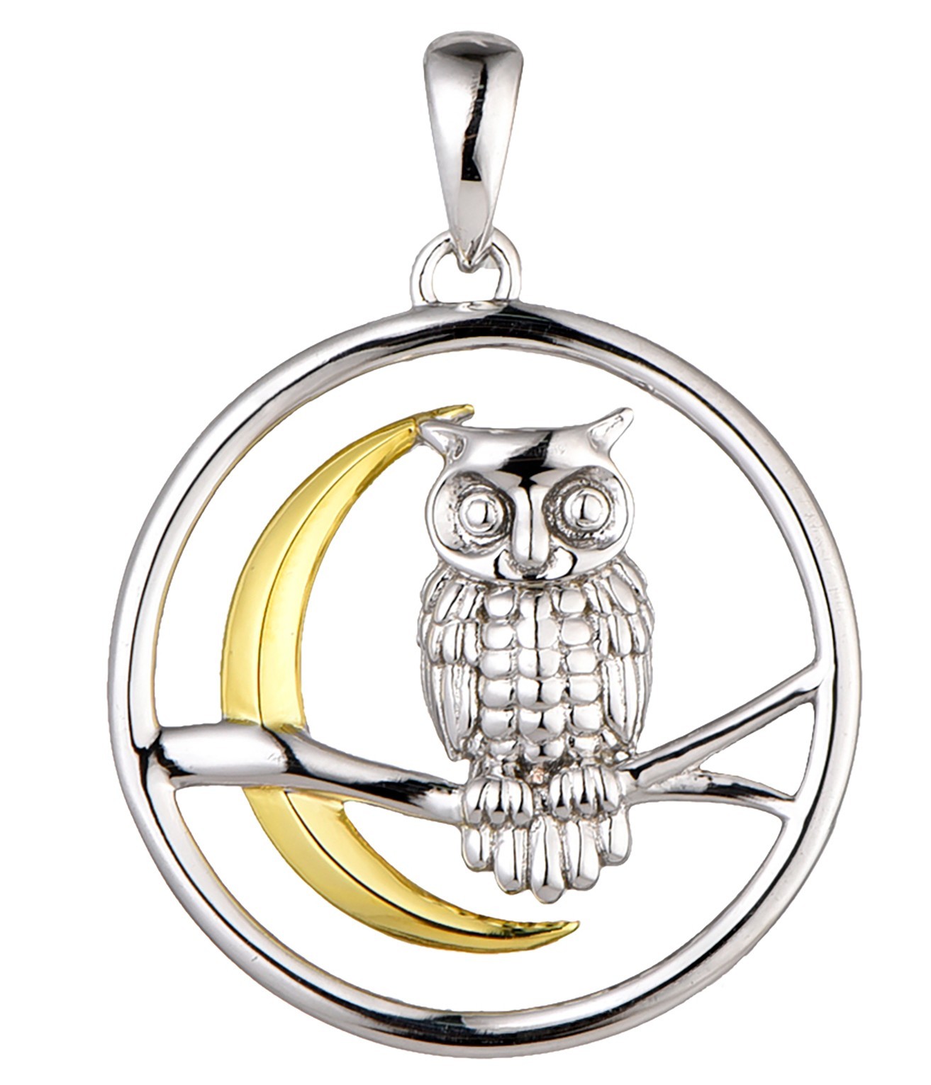 18k Gold and Rhodium-plated .925 Sterling Star Crescent Moon and Owl Necklace