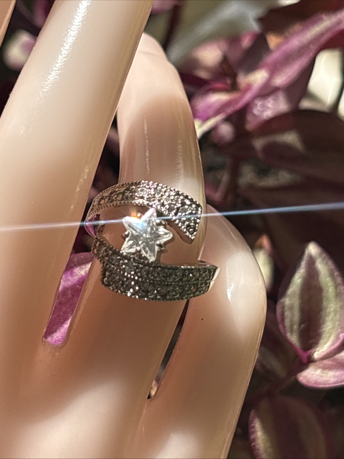 Sterling Silver Palladium Cubic Zirconia Bold Shooting Star Ring Size 6