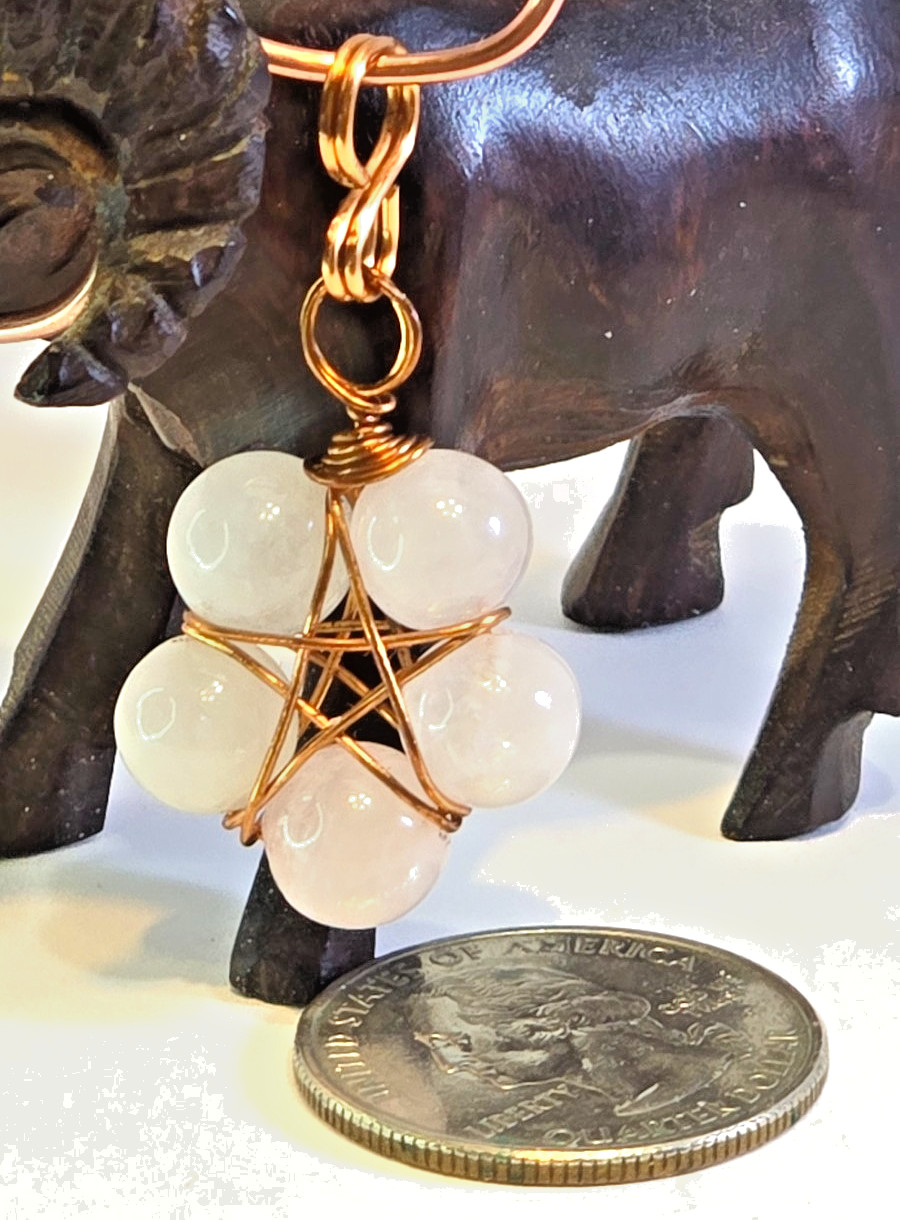 Copper Wire Wrapped 5-Point Star Pendant with Moonstone 8mm Beads