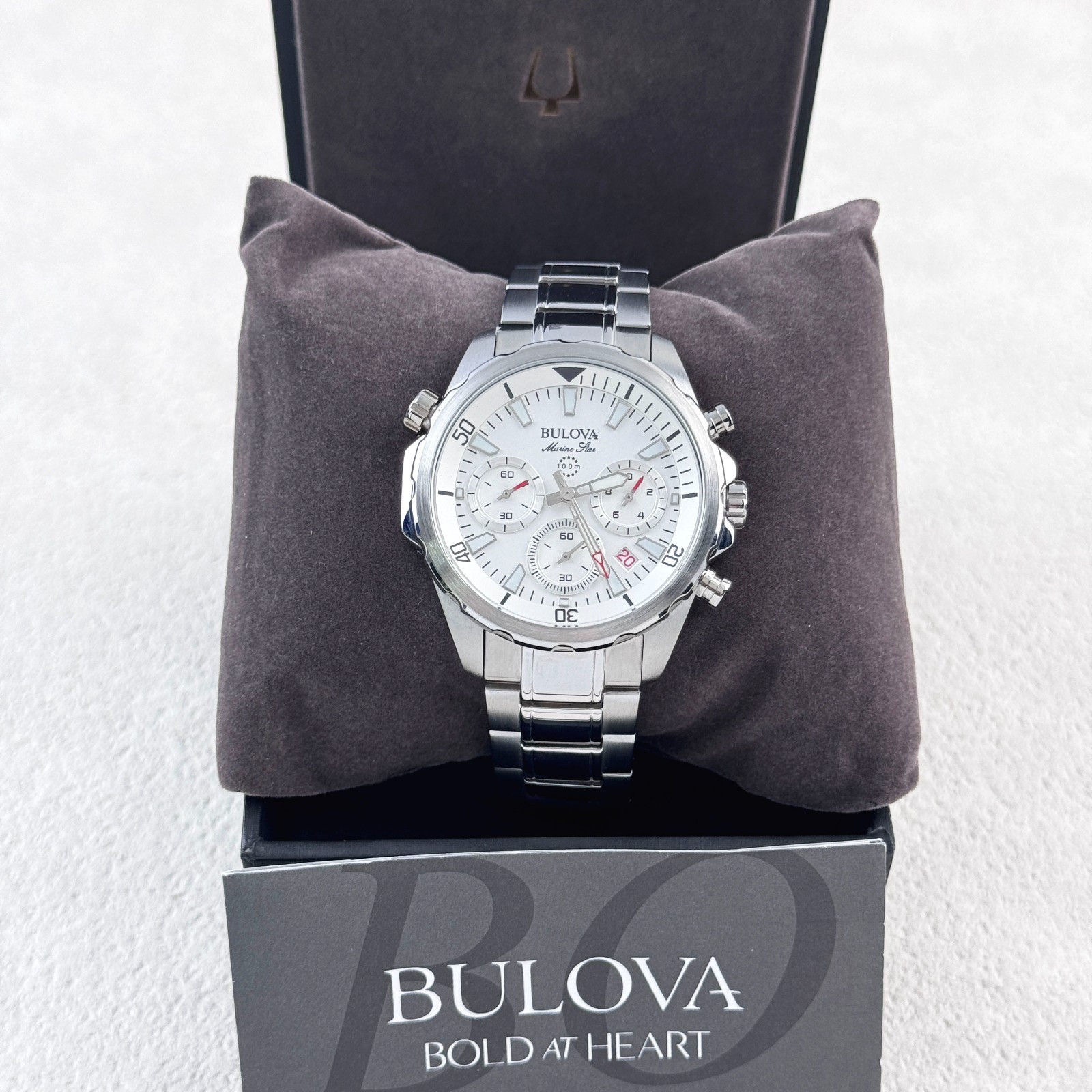 Bulova Men’s Marine Star 96B255 White Dial Stainless Steel Chronograph Watch