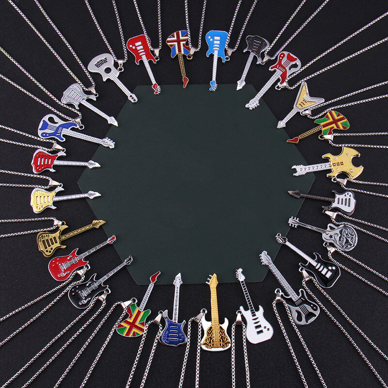 Rock Guitar Pendant Necklaces Fashion Stainless Steel Hip Hop Jewelry Accessory