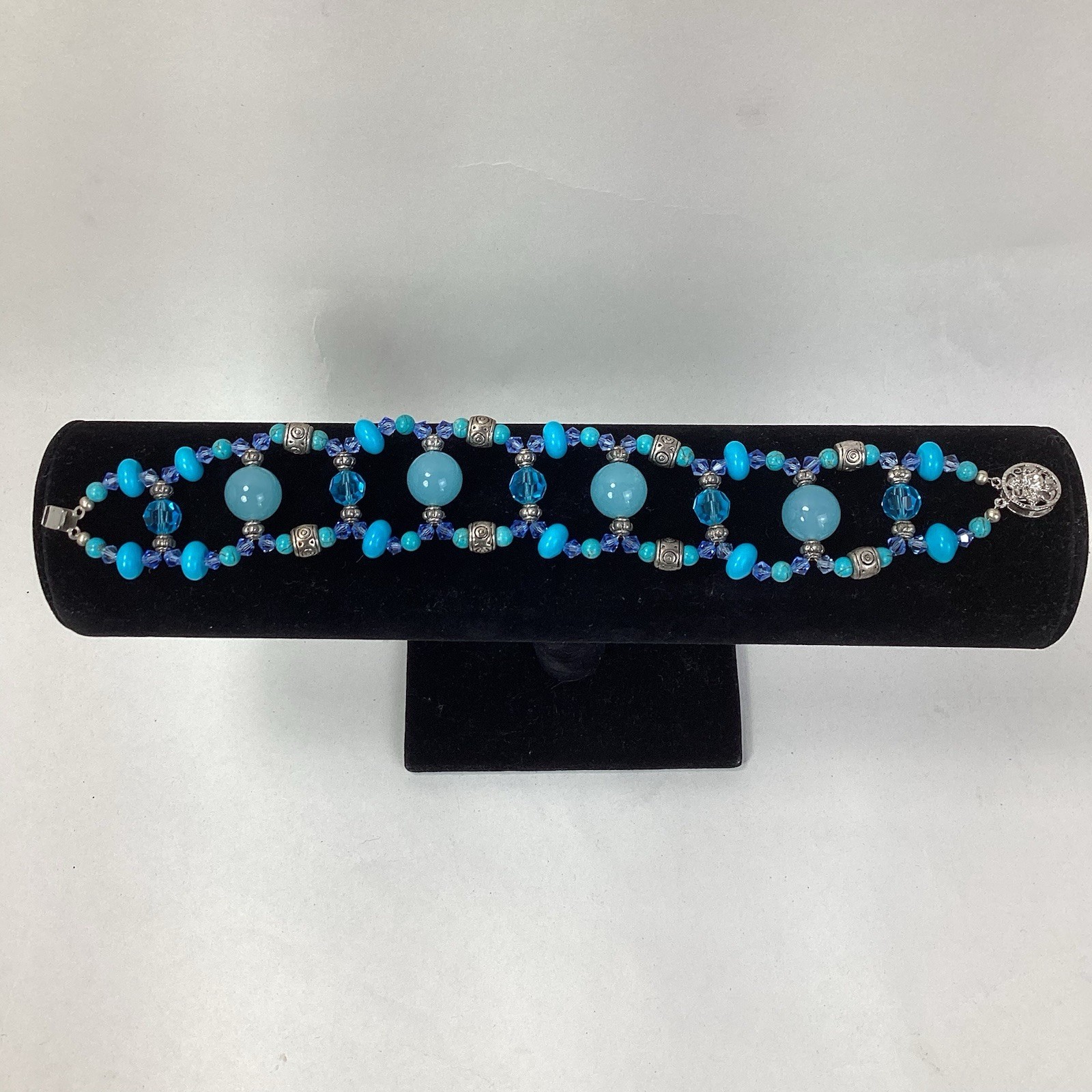 Turquoise Beaded Bracelet 8 Inches Long Push Lock Clasp Handmade Item #2