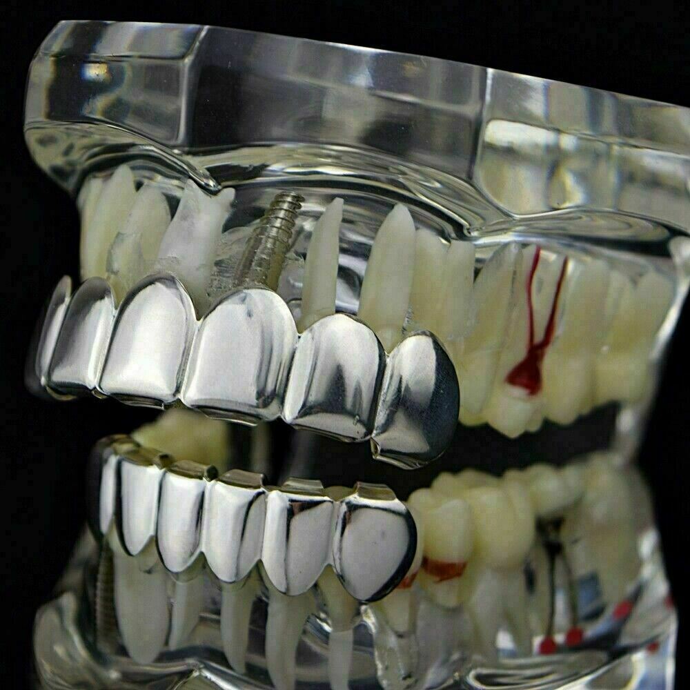 Real SOLID 925 Sterling Silver Custom GRILLZ Teeth Top Bottom Hip Hop Mouth