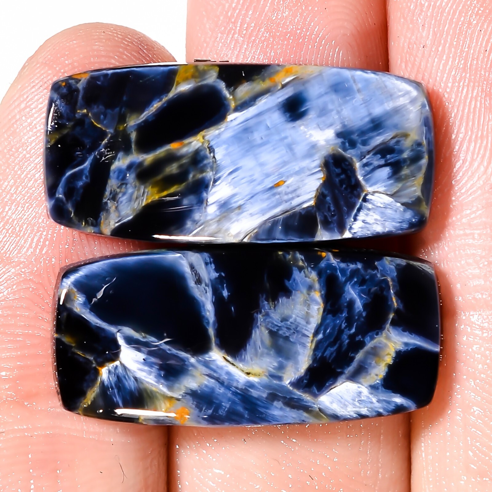 23.65Cts Natural PIETERSITE Pair Cabochon Pietersite Cushion Gemstone 11x24x4mm