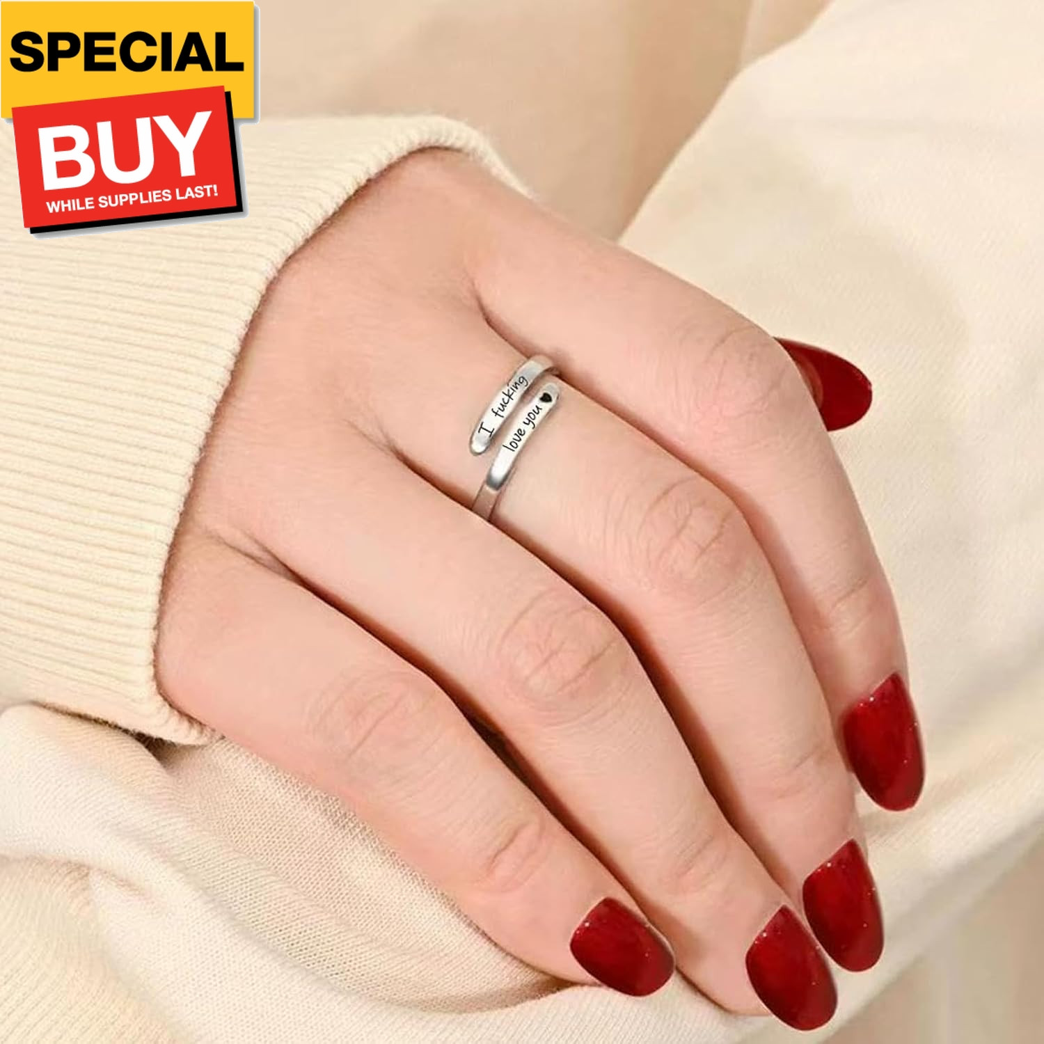I Fcking Love You Ring for Women, Open Adjustable Stainless Steel Engraved He…
