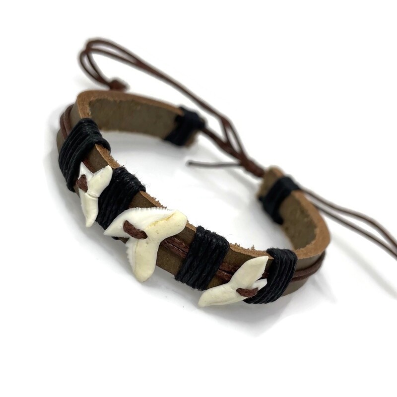 Shark Tooth Bracelet Real Shark Tooth Teeth Surfer Beach Leather Bracelet Cuff