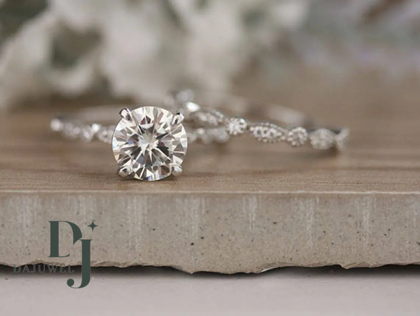 2 Ct Round Cut Bridal Set White Moissanite Engagement Ring Solid 14k White Gold