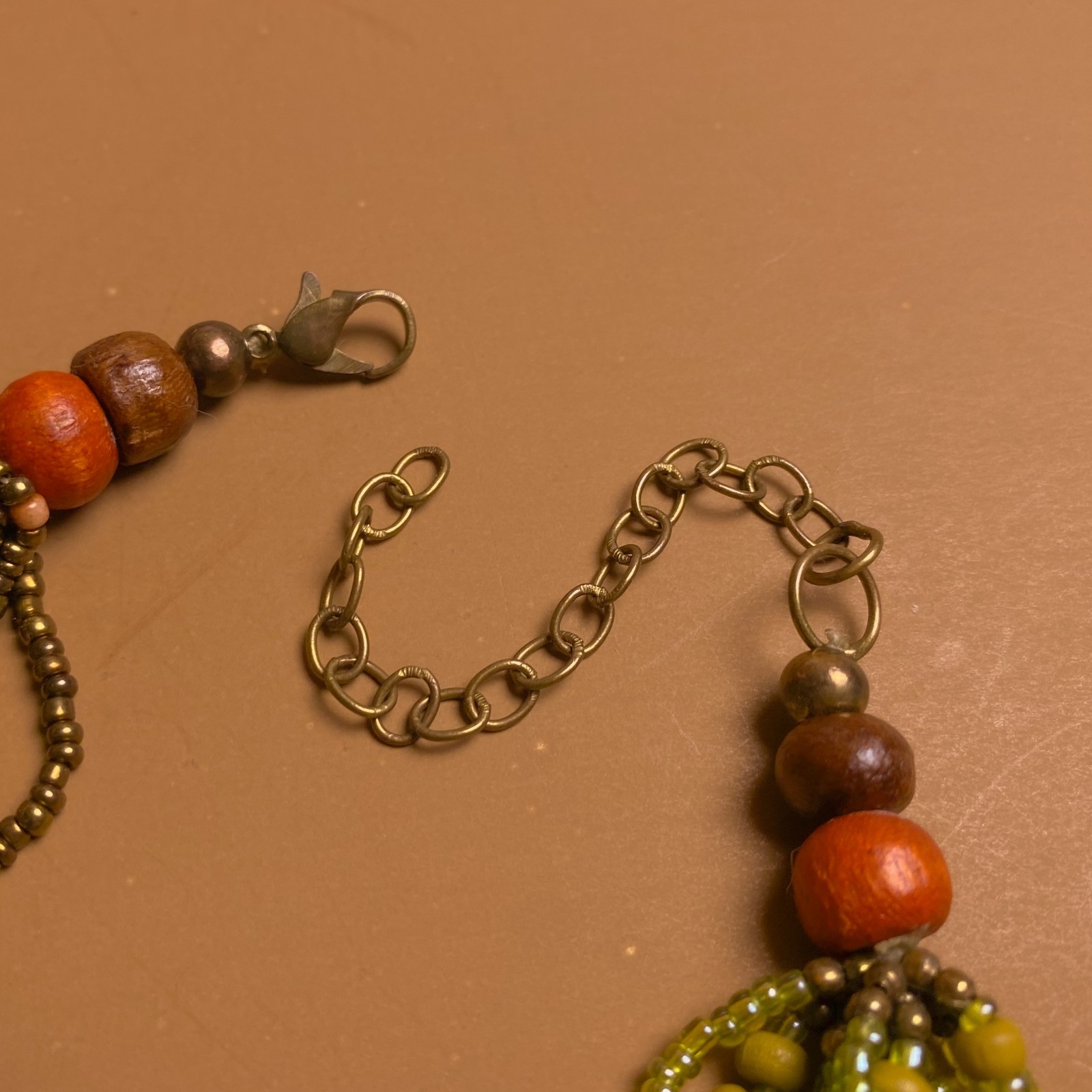 Tribal Boho Earth Tone Multi Strand Glass Wood Seed Beaded Torsade Necklace