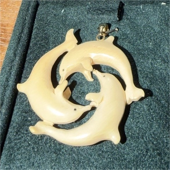 Korite Signed Ivory Dolphin Charm Pendant, No Stone, Animal Theme