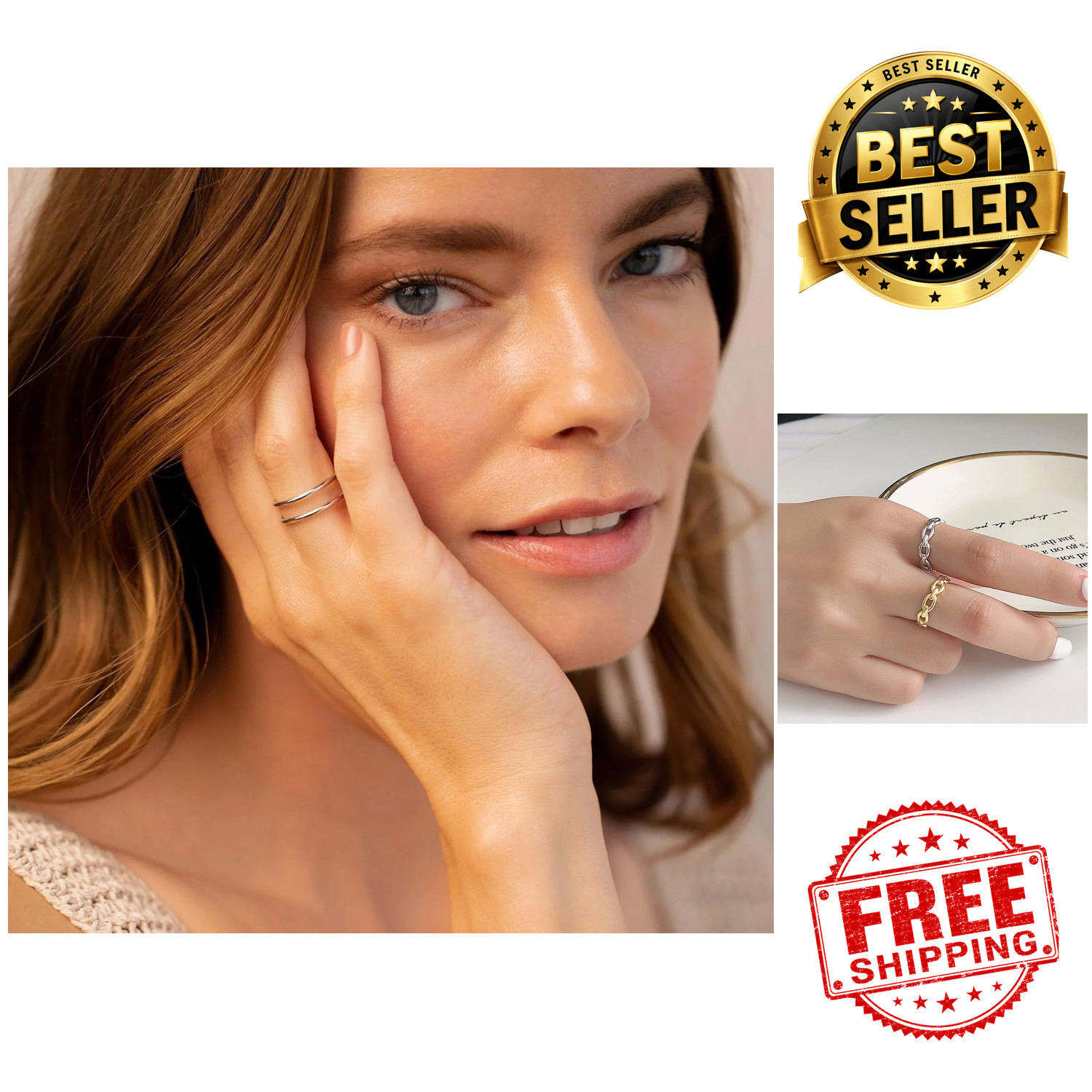 Honsny 11pcs Silver Stackable Adjustable Bands Hypoallergenic for Women Teens