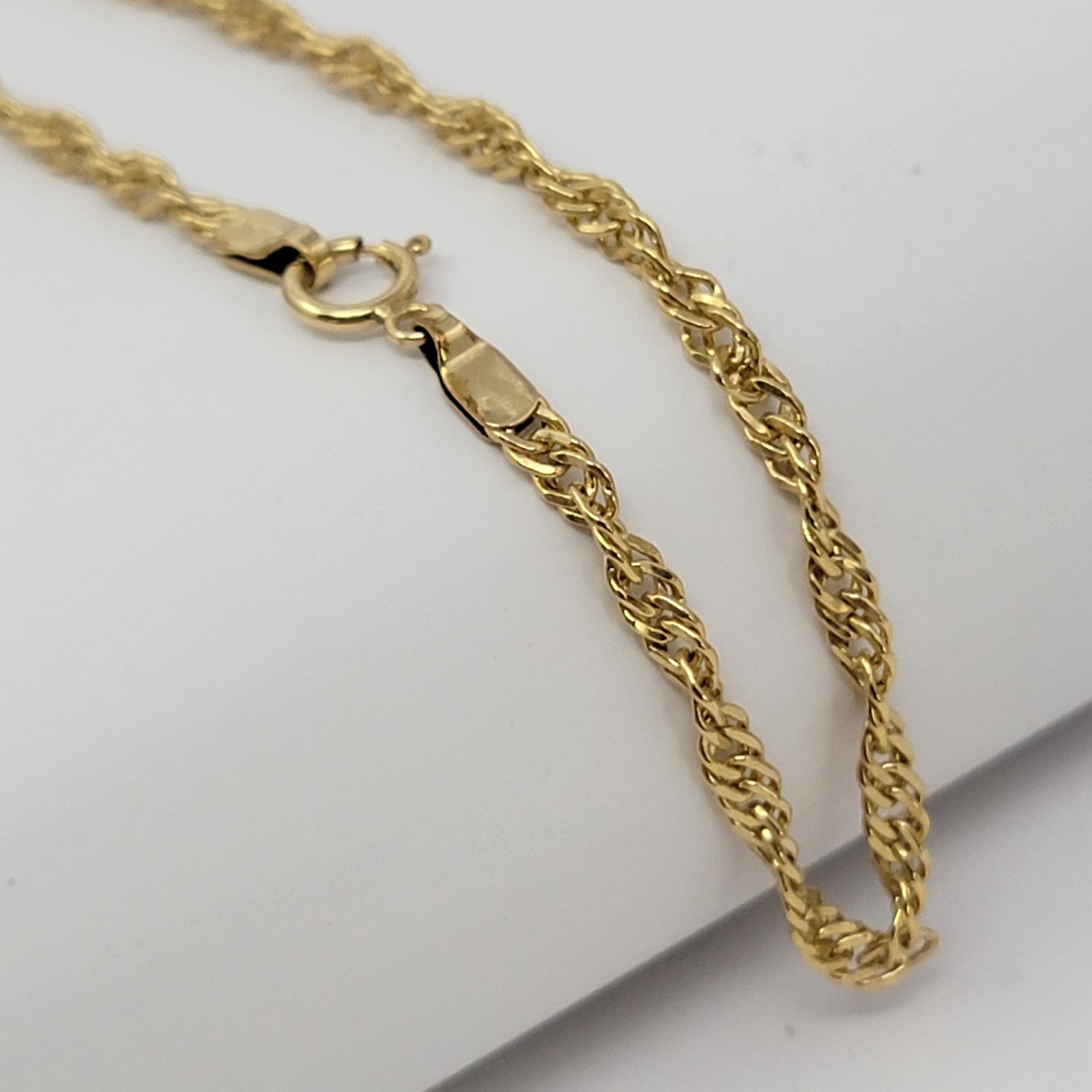Vintage 12K Gold Filled Singapore Chain Bracelet 8″ 1/20 12k GF Spring Ring NOS