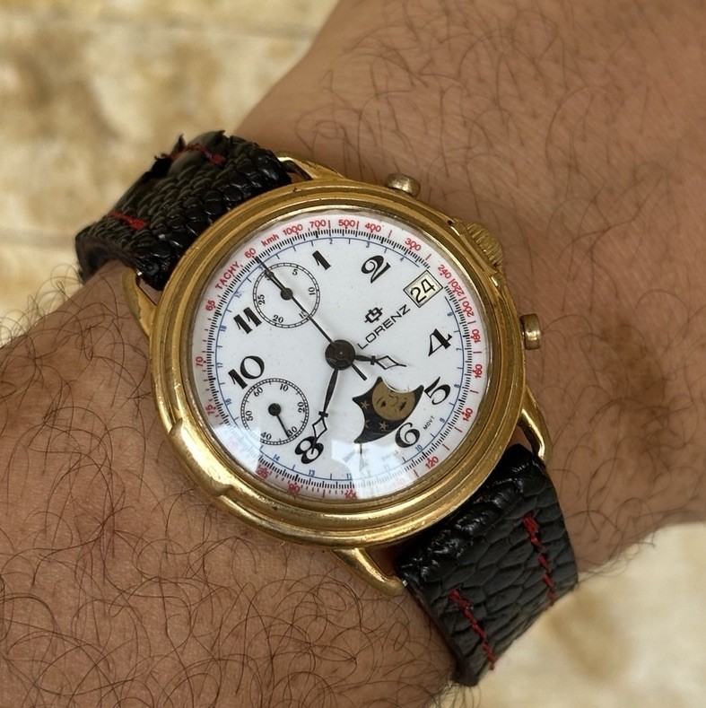 Vintage Lorenz Chronograph Moonphase Valjoux 7768 Mechanical Gold Plated 39mm
