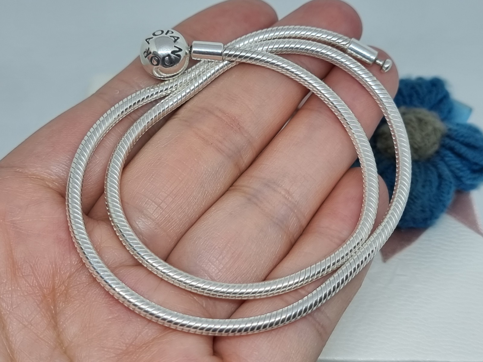 NEW Genuine Pandora Moments Logo Ball Clasp Snake Chain Necklace BOXED 💕 40cm