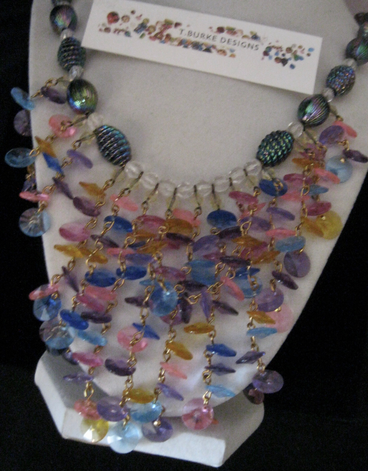“VINTAGE ONE OF A KIND ASSORTED BEADED SPARKLING NECKLACE BY T. BURKE DESIGNS”