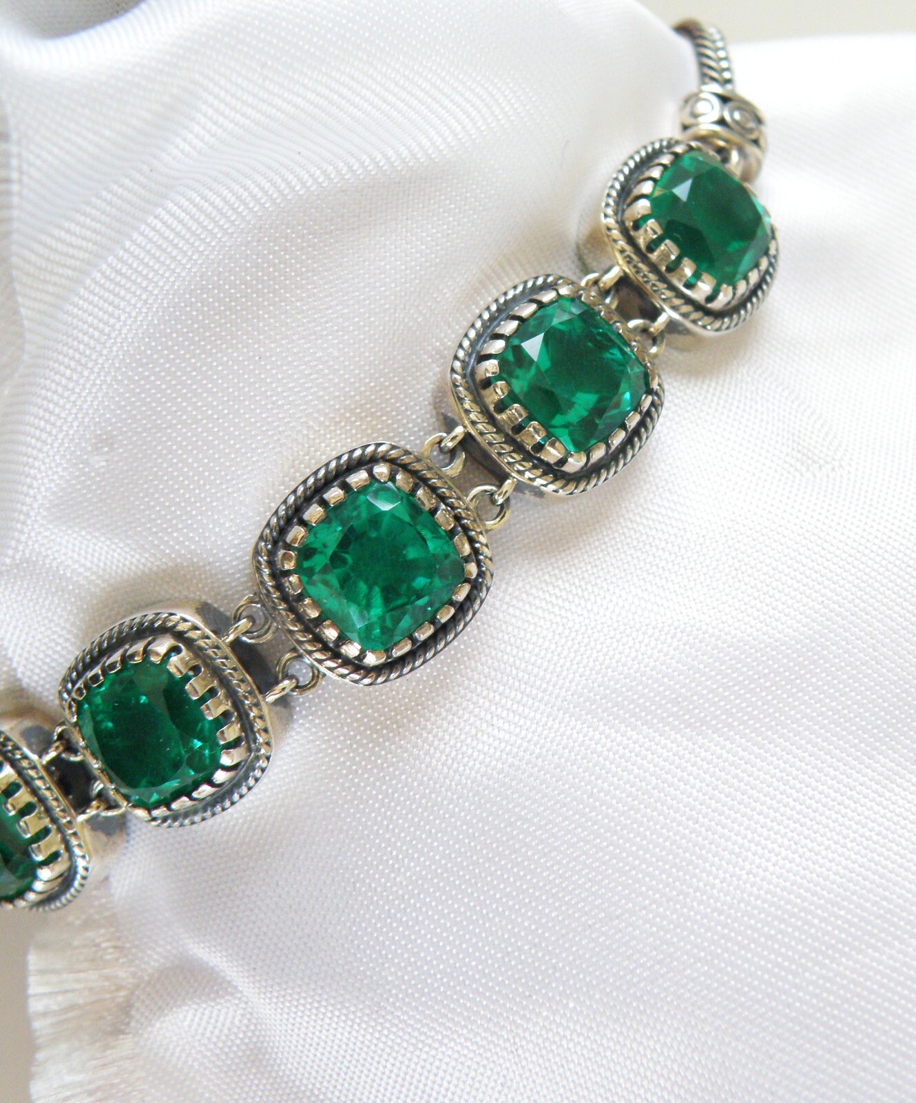 Sterling Silver 925 Green Fluorite Gemstone Tennis Station Bracelet