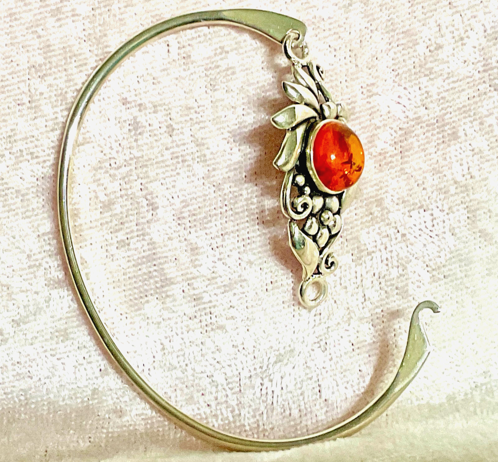 Sterling Silver Cognac Baltic Amber Floral Bangle Bracelet by Boma