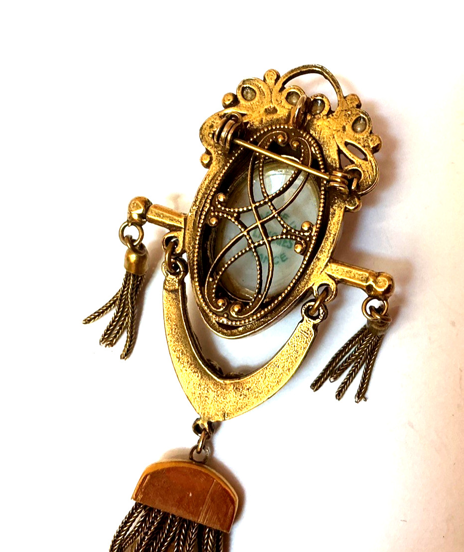 Victorian Revival Hand Paint Limoges FRANCE Brooch Pendant Enamel 1940s