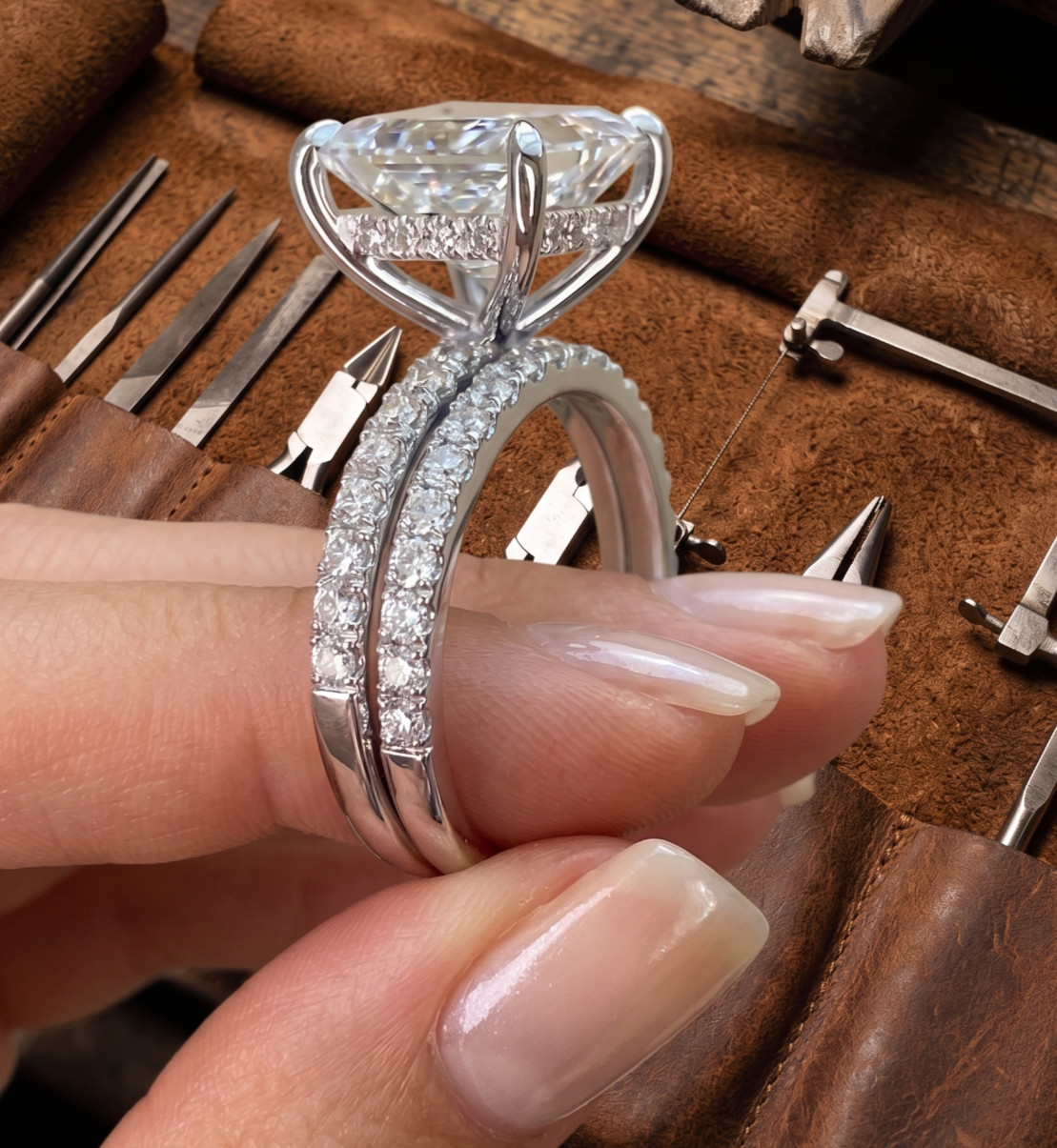 3.20 Ct Princess Cut FG/VSSI Lab Grown Diamond Engagement Ring 18k White Gold