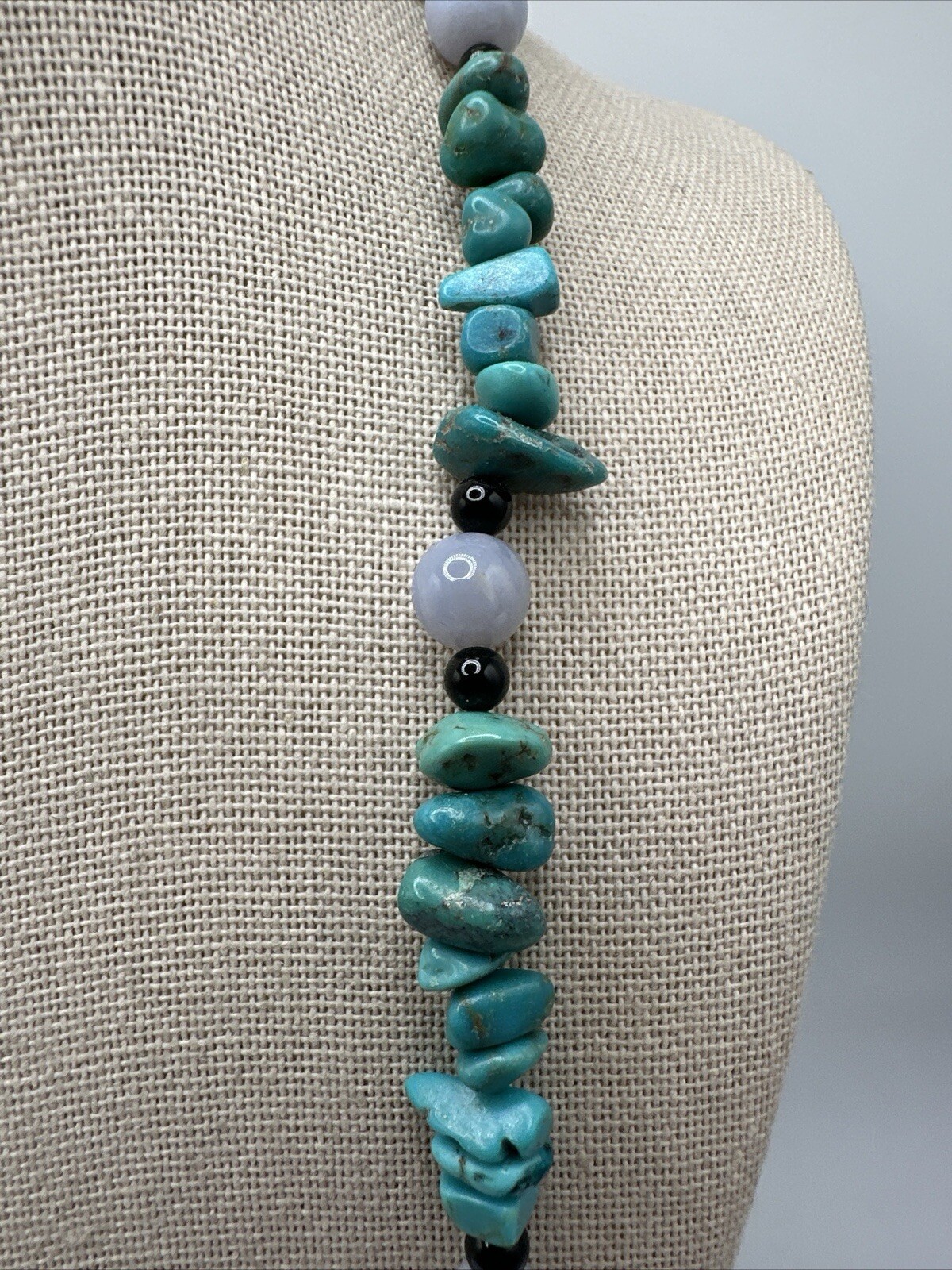 Mine Finds By Jay King Long Turquoise Blue Lace Agate & Chalcedony 925 Necklace