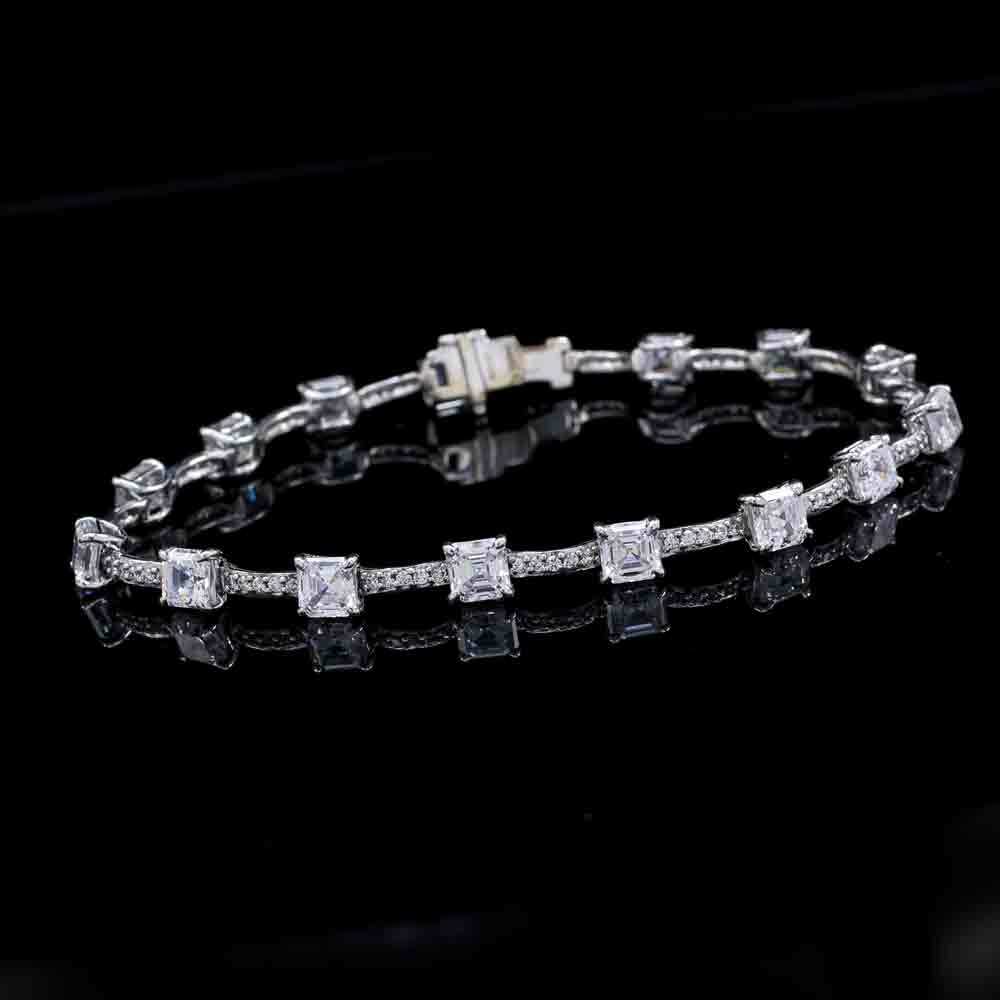 12.03Ct Simulated Asscher Diamond Station Line 7.5″ Bracelet 925 Sterling Silver