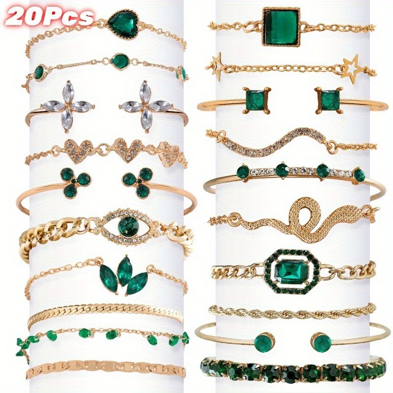 20Pcs Dainty Layered Chain Bracelets Adjustable Bangle Link Bracelet Set Women