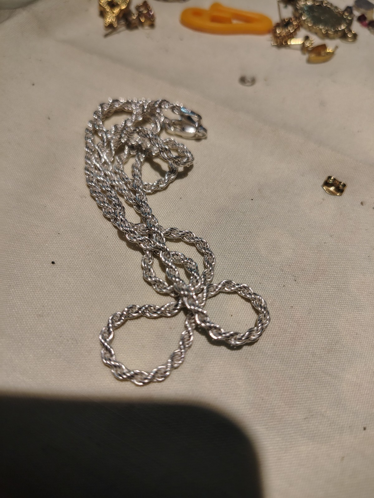 Silver Tone Metal Rope Chain Necklace, No Stone, Chain Style