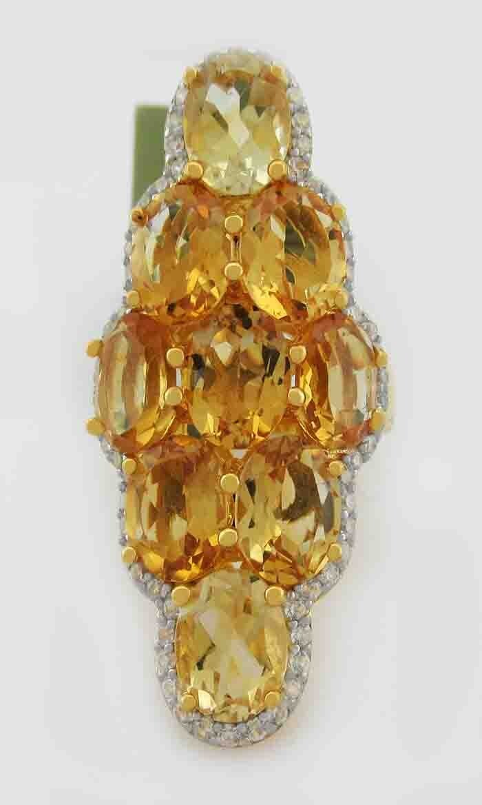 GENUINE 13.90 Cts YELLOW TOPAZ & WHITE SAPPHIRE RING .925 SILVER – New With Tag