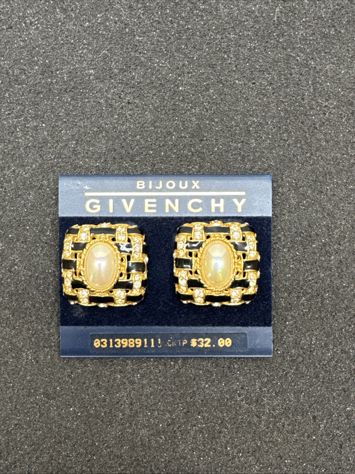 Vintage Givenchy Bijoux Faux Pearl Gold Tone Square Pierced Earrings
