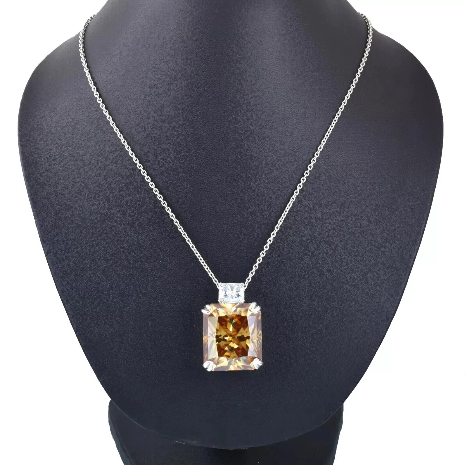 15 Ct Champagne Treated Diamond Pendant Radiant Cut VVS1 Certified Birthday Gift