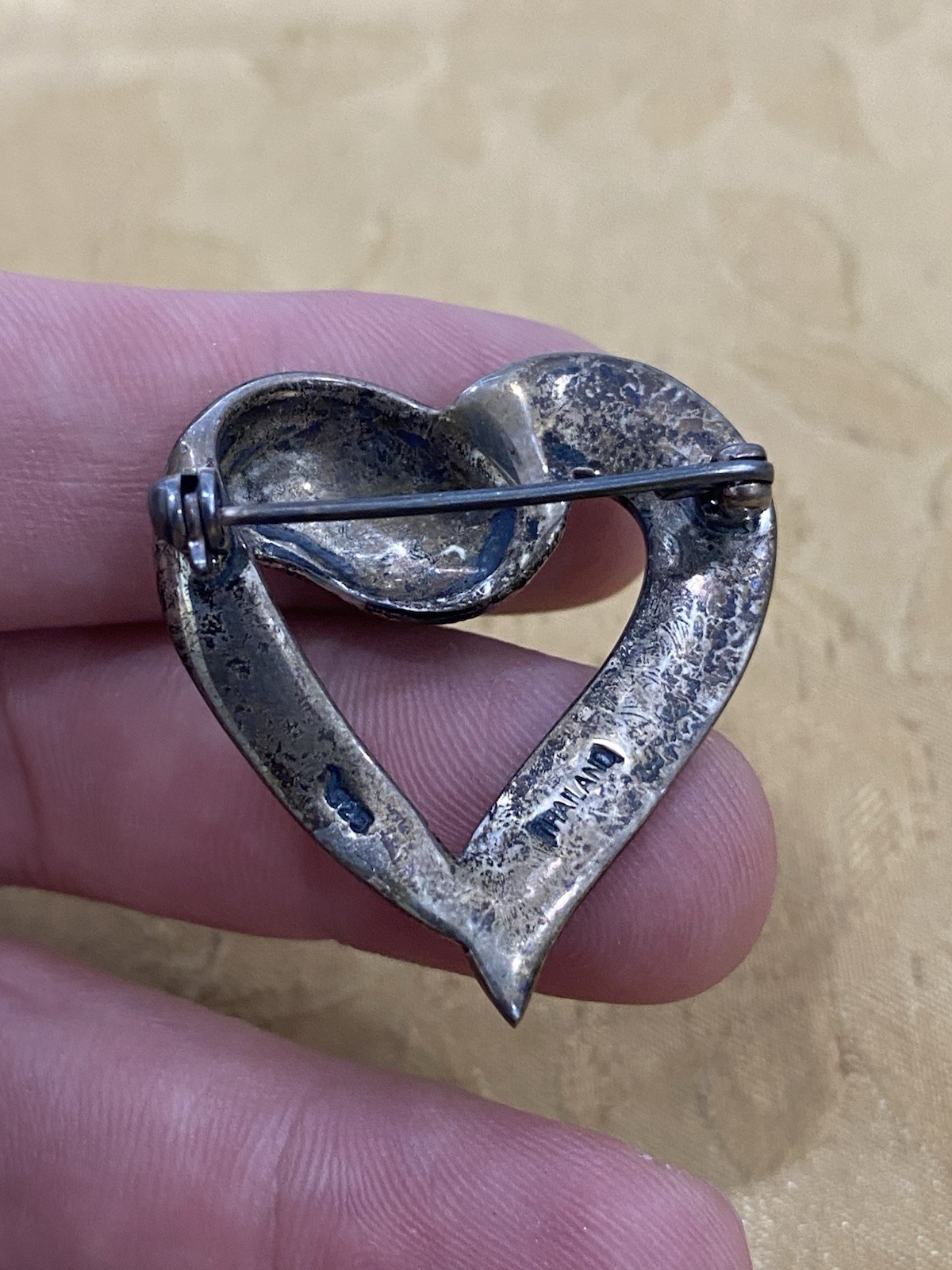 Vintage Sterling Silver 925 Tested Estate Acquired Israel Green Stone Brooch Pin