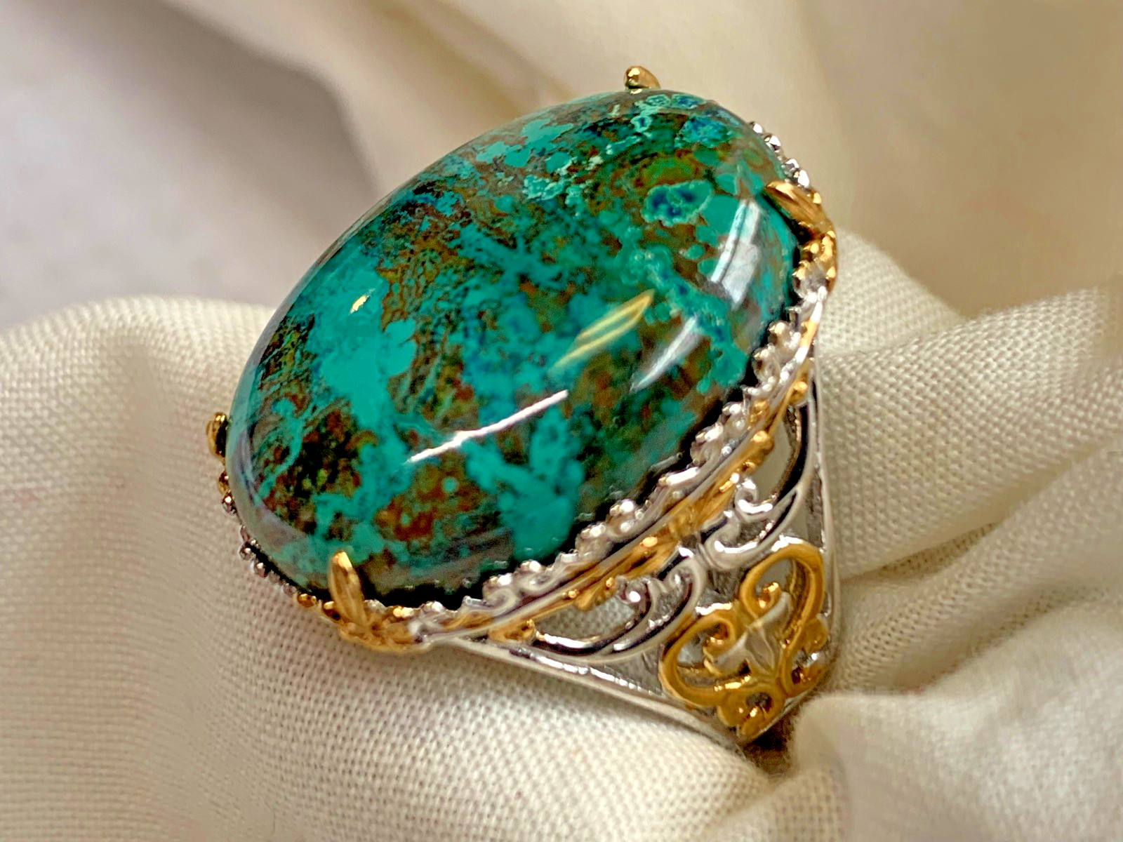 Sterling Palladium Gems En Vogue Chrysocolla Ring 11.97g Jewelry Size 7.75 *READ