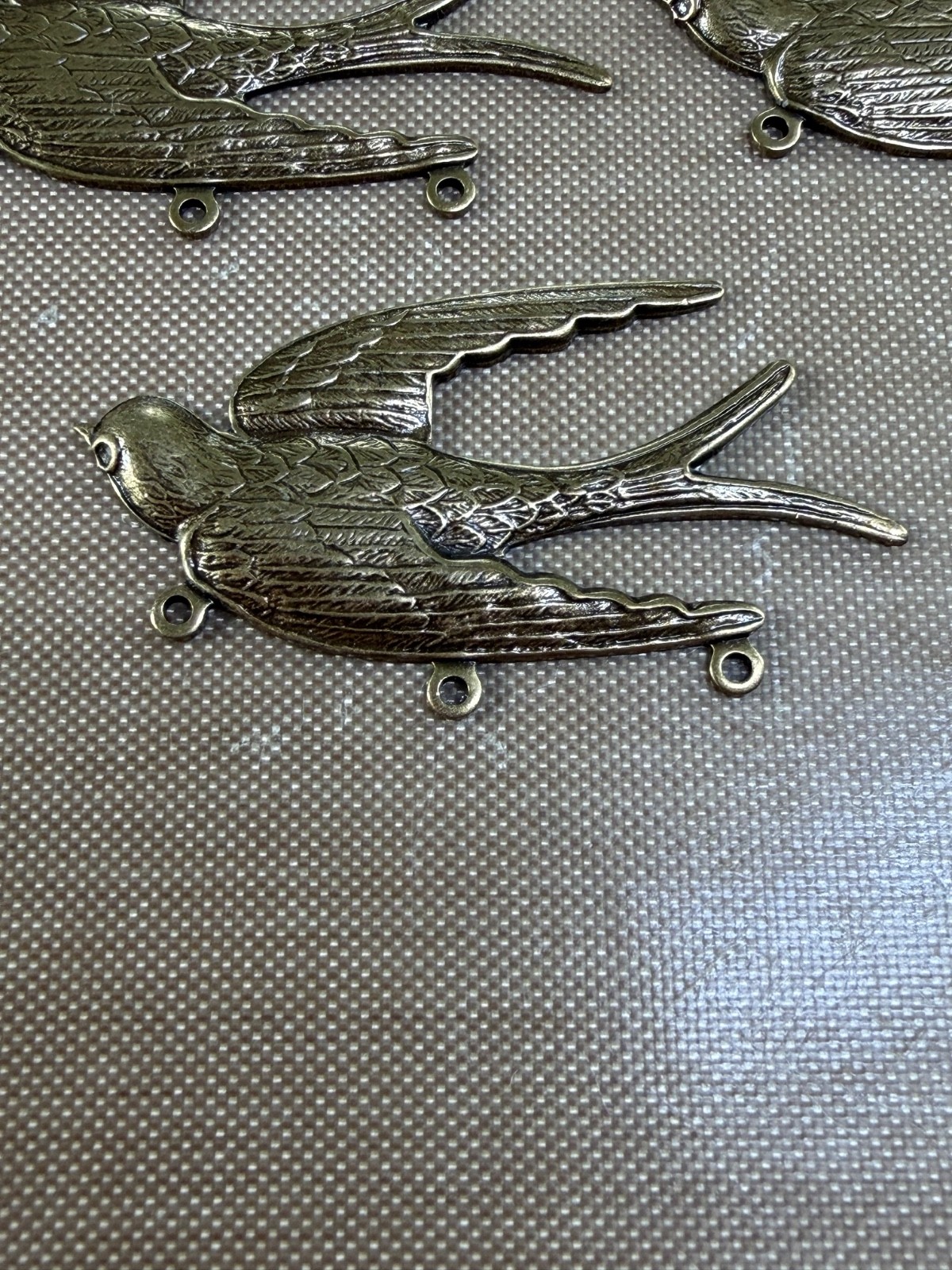 Vintage Brass Swallow Bird Connectors 39mm 3 Loop Art Nouveau Stampings NOS Lot