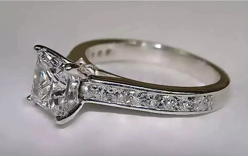 3.25Ct Princess Cut Lab Created Diamond Engagement Ring 14K White Gold Plated