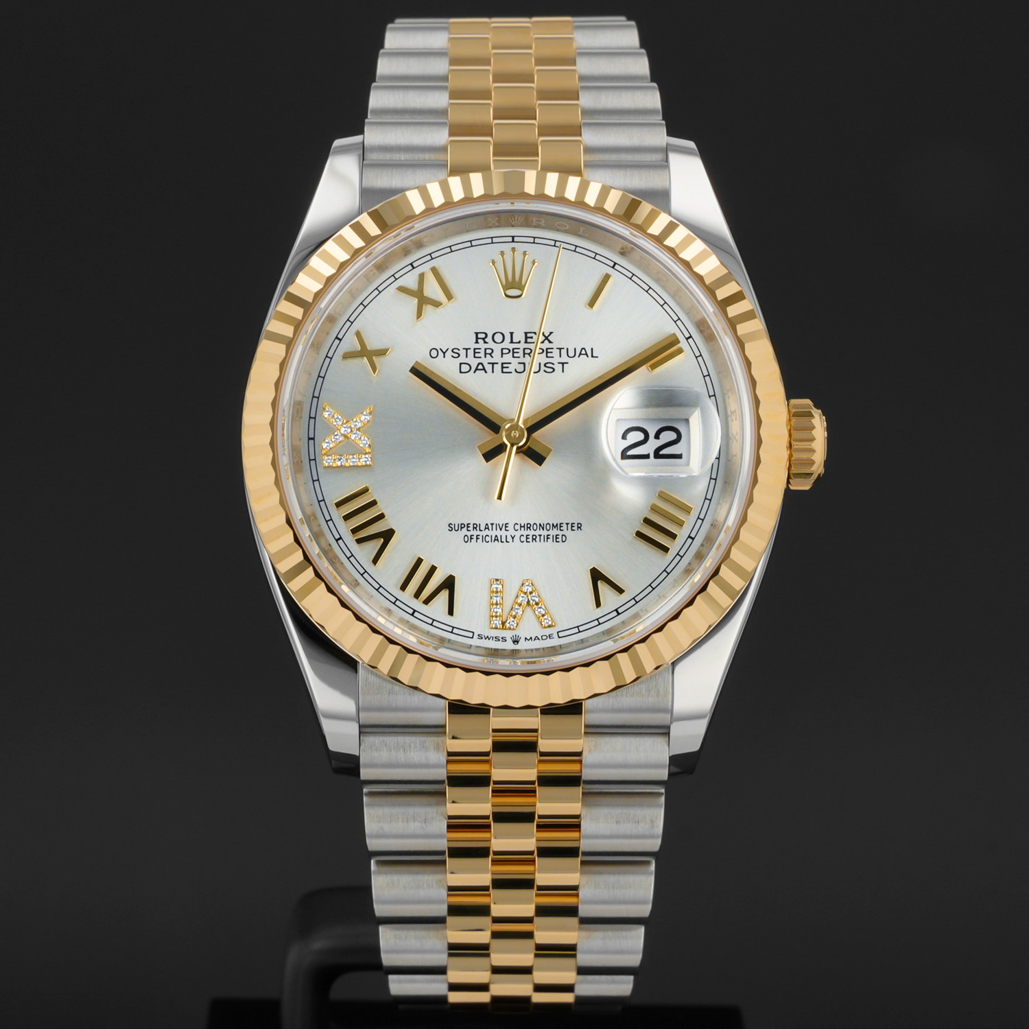 Rolex Datejust 36 126233 Gold & Steel Watch – Silver Roman VI Diamond, Jubile…