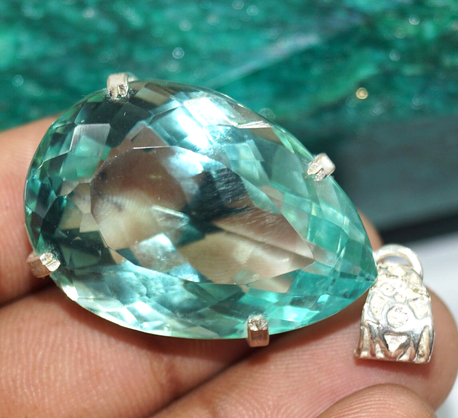GIE Certified Natural Ocean Blue Topaz Pendant Pear Cut Loose Gemstone 97.95 Ct