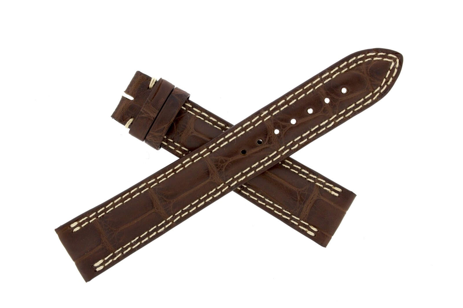 Montblanc Genuine Brown Alligator Ecru Ivory Double Stitch Strap 19mm-17 120-80
