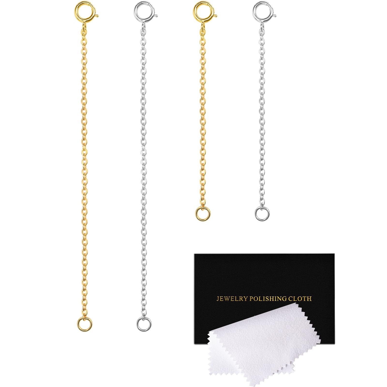 Sterling Silver & Gold Necklace Extender Set, 4 Pieces, 2-3 Inch Chains