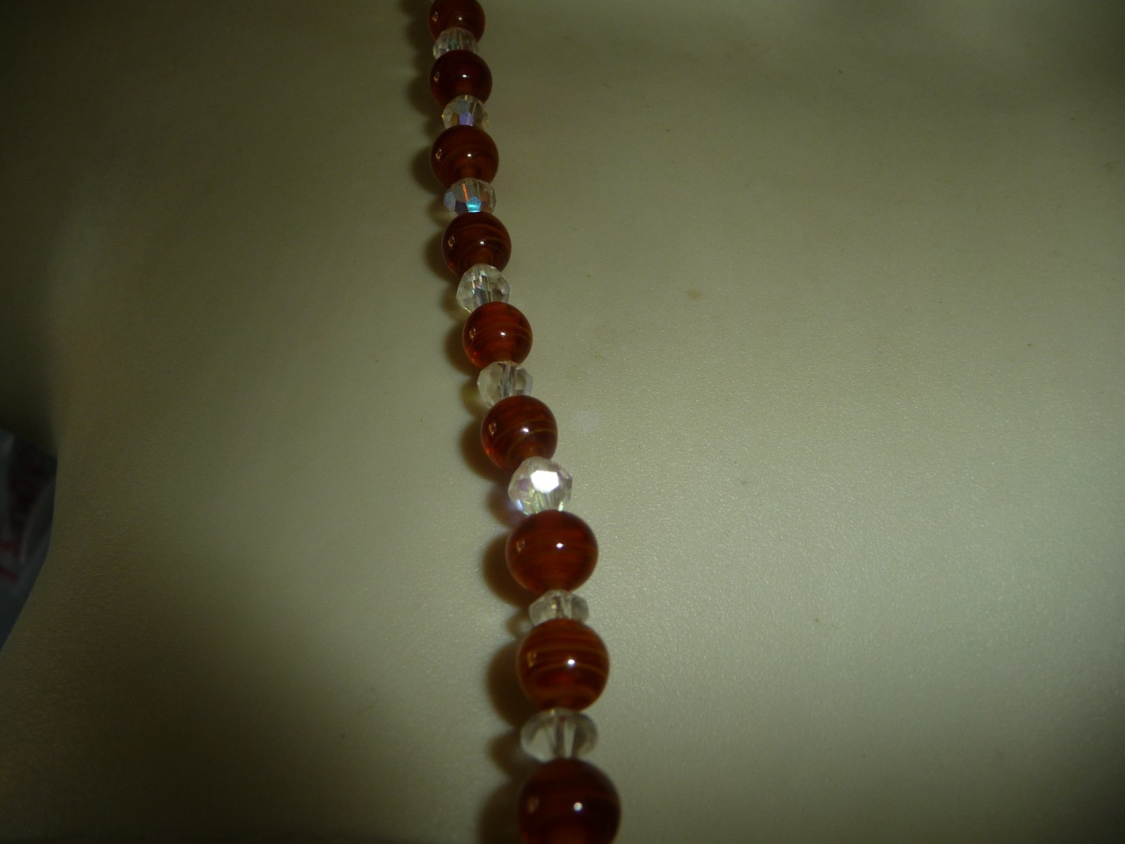 MURANO GLASS BURNT SWIRL ORANGE & CLEAR & AB CRYSTALS NO CLASP 14″ NECKLAC #28/9
