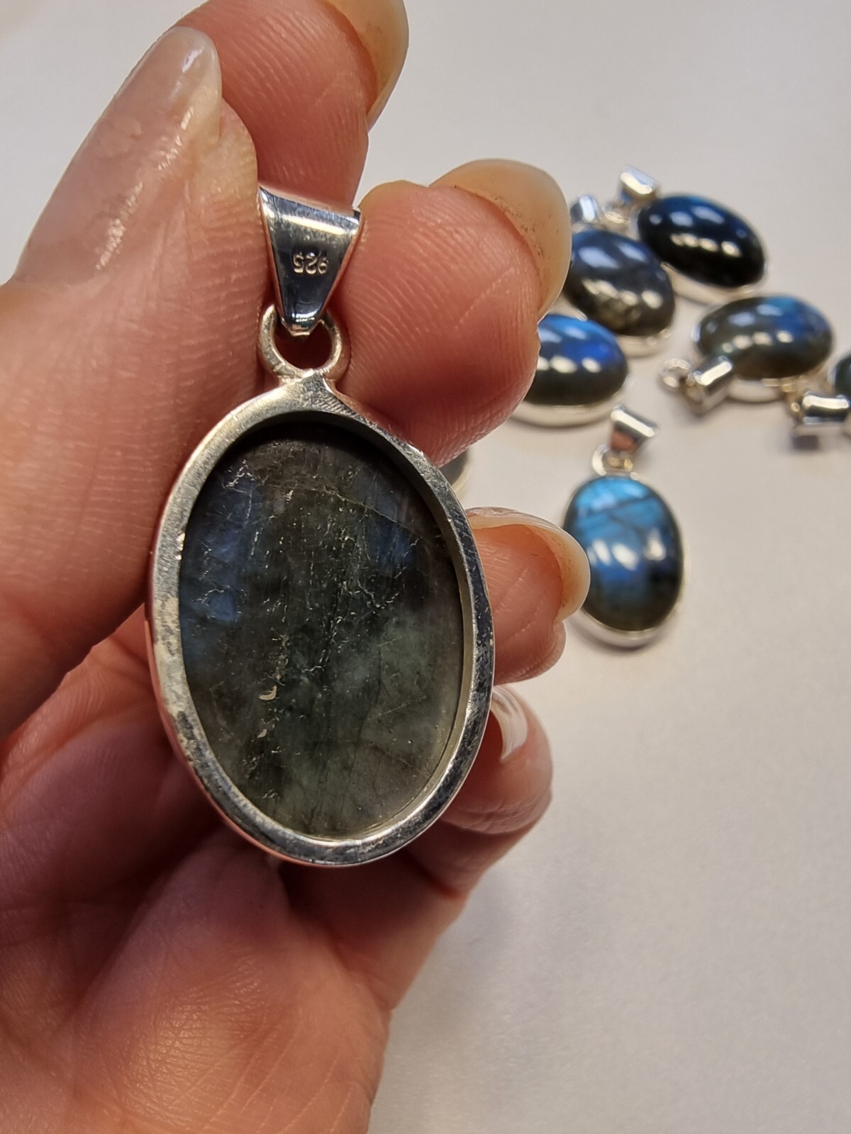 NEW Elegant 925 Sterling Silver Pendant with Genuine Labradorite, Oval, Large, Blue