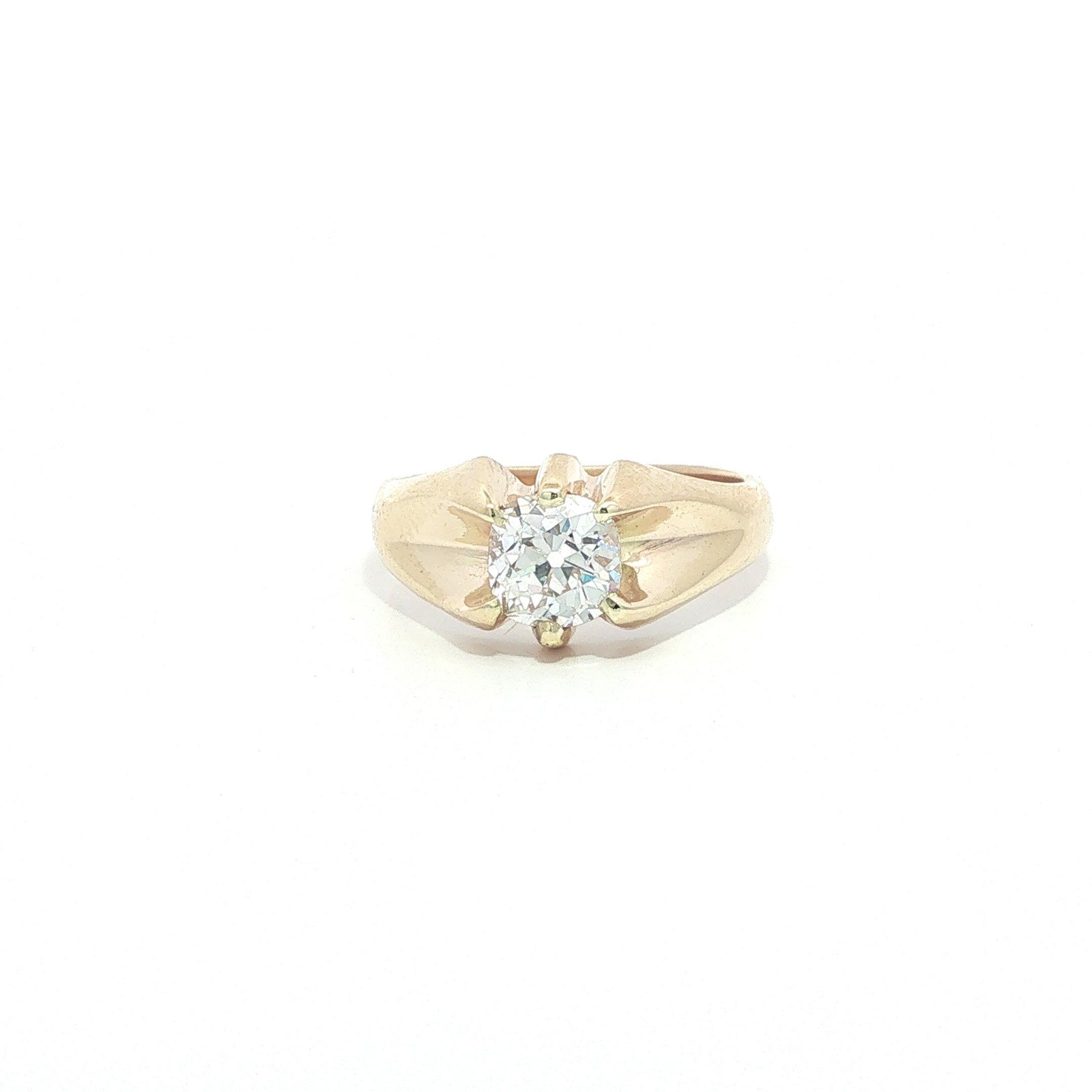 Antique Solid Gold 1.16ct F VS2 Old Mine Cushion Belcher Diamond Solitaire Ring