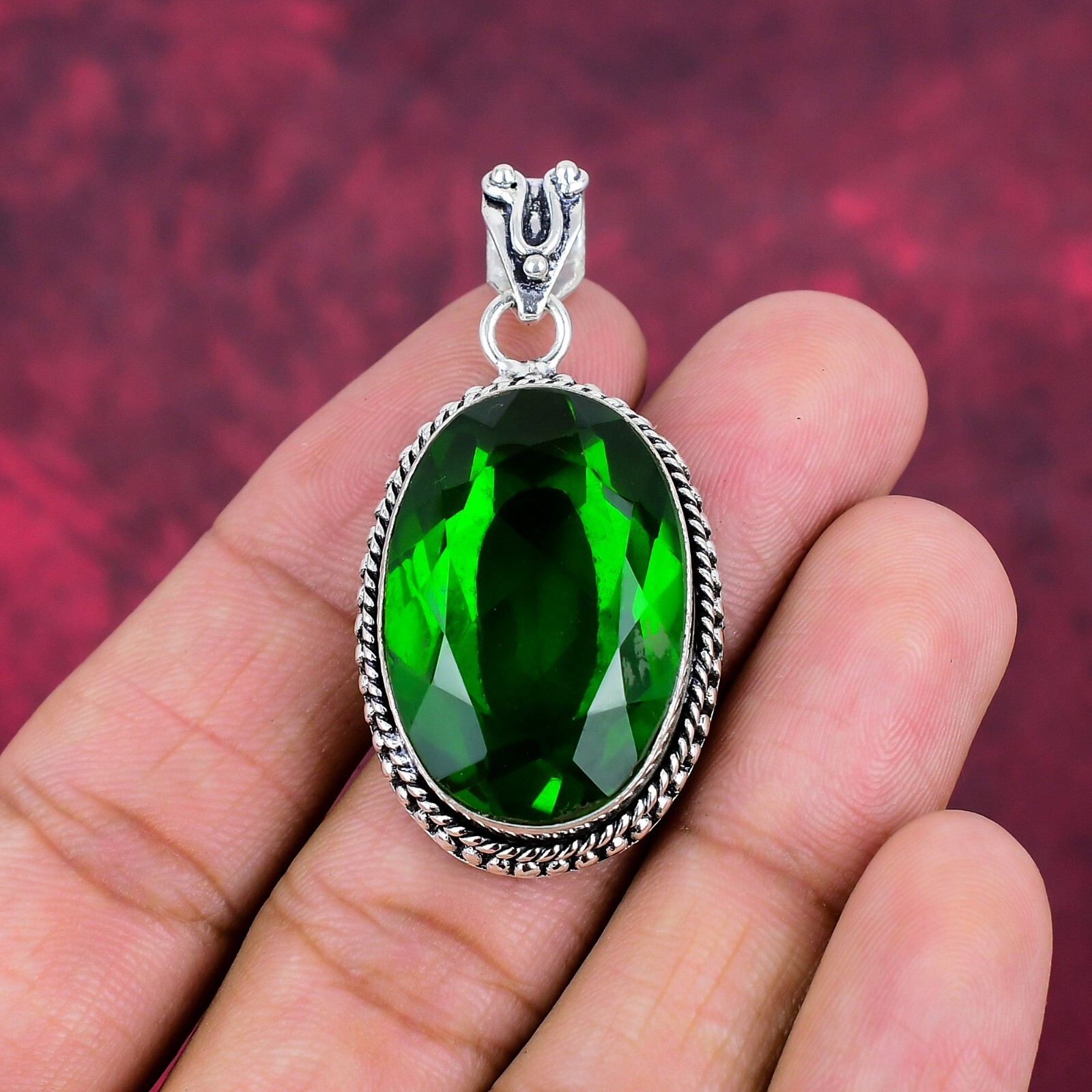Unique Chrome Diopside Gemstone Handmade 925 Sterling Silver Pendant Jewelry