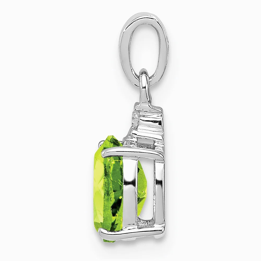 Sterling Silver Rhodium Plated Diamond And Peridot Oval Pendant