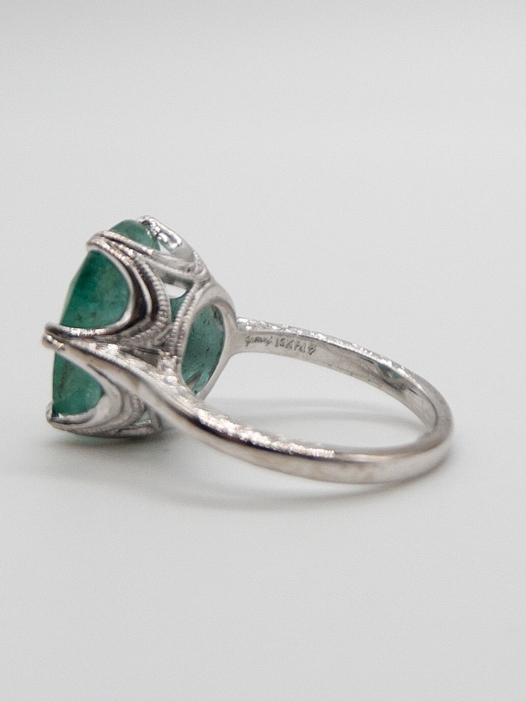 Designer $14,000 8ct Natural Emerald 18k White Gold Palladium Ring SIGNED