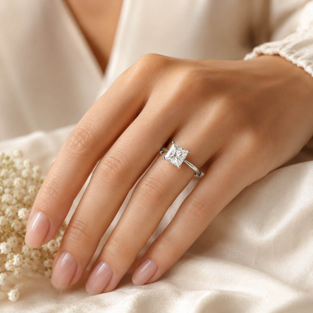 1.00 Ct Princess Cut Moissanite Solitaire Engagement Ring in 10K Gold for Women