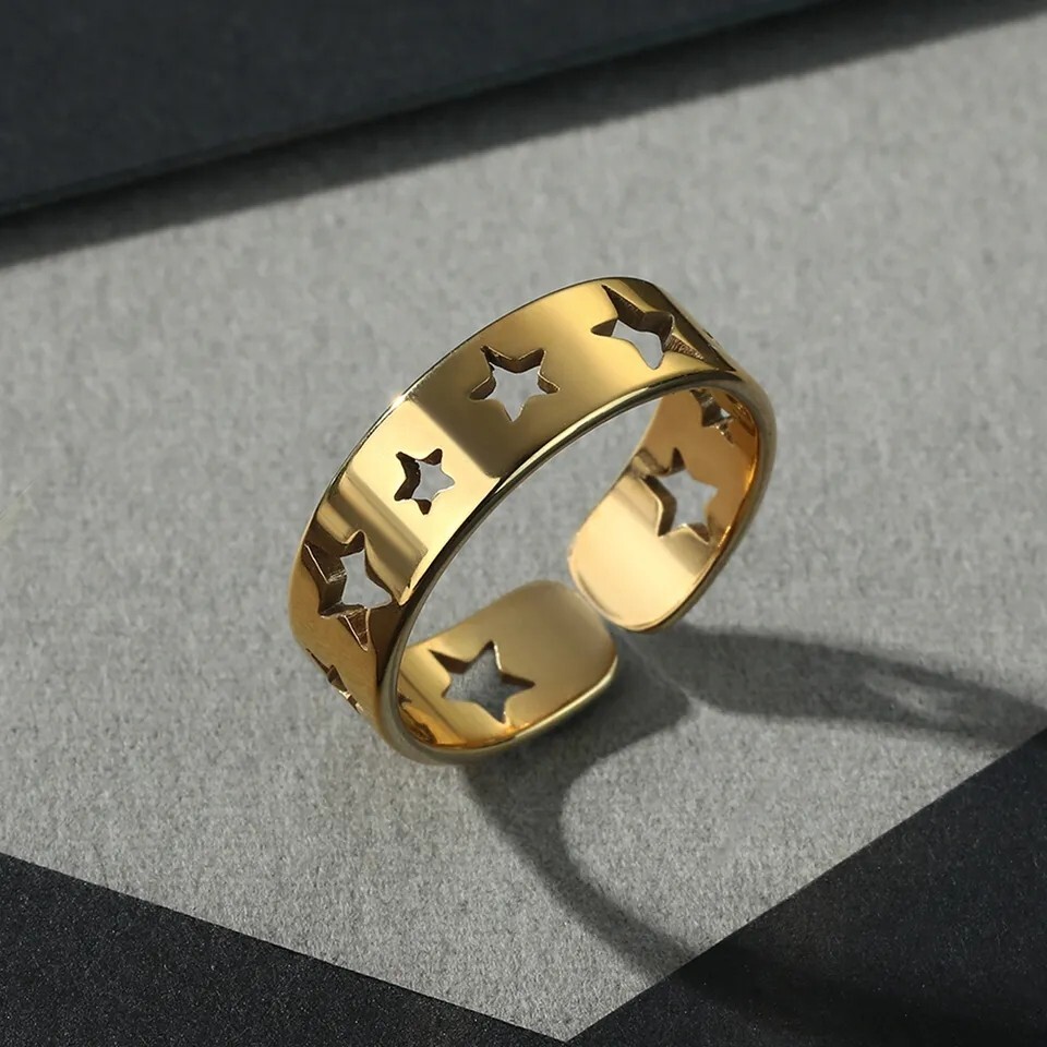 New Stainless Steel Adjustable Open Rings Silver Plated Star Shape Unisex Ring